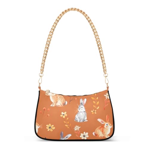 Clutch Shoulder Bags Tote Evening Purse Handbags for Women Bunny Rabbit Orange Cute Hobo Bags with Zipper Closure