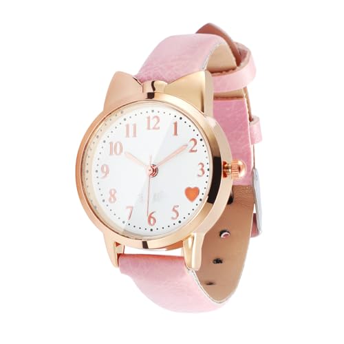 Hemobllo Montres-Bracelets pour Filles : Montre Analogique À Quartz pour Enfants avec Boîtier Rose Et Motif Chat - Joli Motif Cœur pour l'anniversaire des...