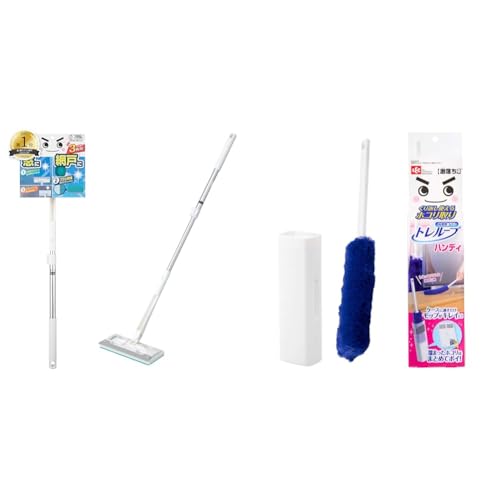 【セット買い】レック 激落ちくん 窓 網戸 ブラシ (伸縮タイプ) 水切りワイパー付 + 激落ちくん 高密度ブラシ トレループ (ハンディ) くり返し使える ホコリ取り/ケースに通すとモップがキレイに