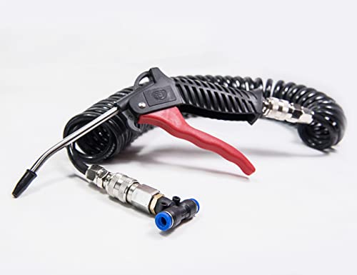 Druckluft Set Schwarz 5m Spiralschlauch Ausblaspistole LKW Auto PKW Boot, Druckluftschlauch, Maximaler Druck 13 BAR，Werkzeug für Metallarbeiter, Garagen, Werkstätten, Sprühmaler und Heimwerker usw