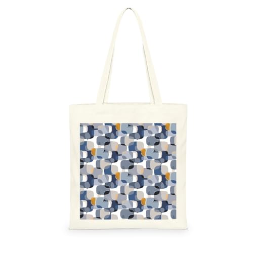 Genérico Bolsa Tote Bag 35X38Cm Geometría Azul Bolsa Tela Para Pintar Estampada Bolsas De Con Algodon Asas Blanca Por Niñas Y Mujeres Lienzo Bolsas Eco, Lavadora, Compras, Vacaciones, Trabajo