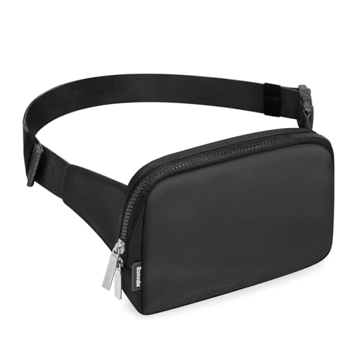 Bomvabe 2L Everywhere Belt Bag for Women Men, Large Fanny Pack with Adjustable Strap 55", Waist Bag with Multiple Pockets, Crossbody Bag Water-resistant for Travel Gym Sports Running Hiking, Black