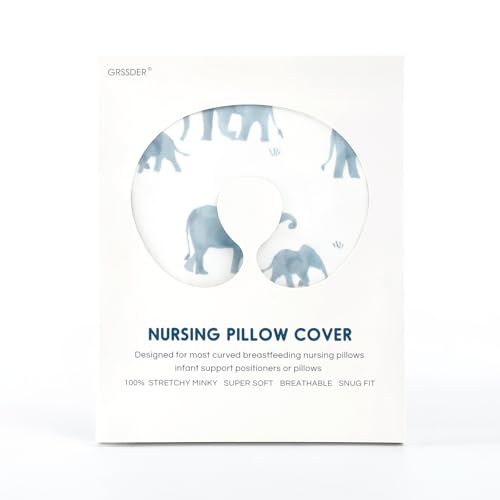 Image of GRSSDER Nursing Pillow Cover Stretchy Minky Removable Nursing Covers for Breastfeeding Pillows, Ultra Soft Comfortable Slipcover for Boy and Girls, Stylish Elephant Pattern