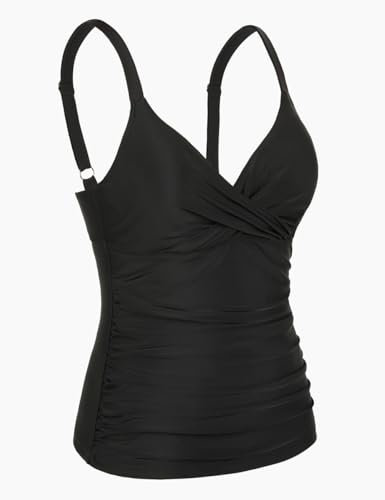 Hilor Women's Underwire Tankini Top Ruched Tummy Control Bathing Suit Tops Push Up Top Swimsuit Front Twist Swim Top Only4