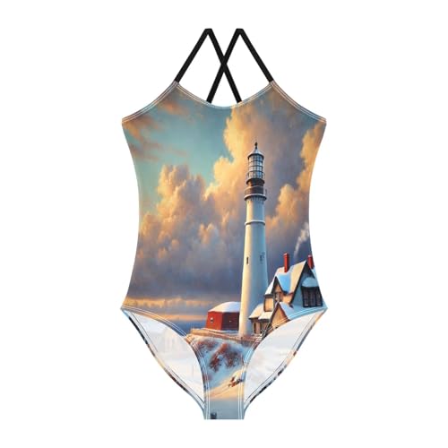 Winter Lighthouse Coast Bathing Suits for Girls Kids Swimsuits One Piece Swimsuits Summer Beach Swimwear