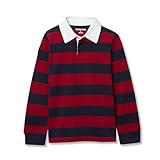 Lands' End Boys Long Sleeve Collared Rugby Shirt X-Large Classic Navy/Bike Red Stripe