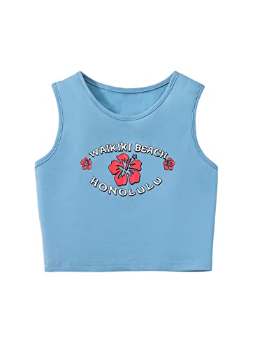 Floerns Girls Graphic Print Sleeveless Round Neck Slim Fit Crop Tank Top