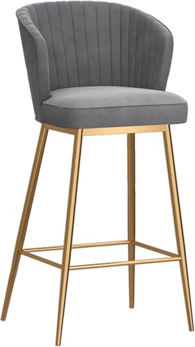 NEUMARK Velvet Bar Stool, Counter Height, Bar Stool with Backrest, Padded Kitchen Dining Chairs, Modern Bar Stools for Kitchen Island, Cafe, Pub, Bar Counter (Grey, 65 CM)
