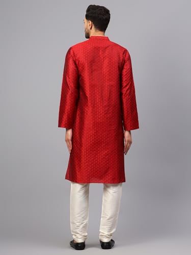 Image of LATEST CHIKAN Men's Silk Chikankari Kurta with Cream Churidar | Festive Set - KP Silk BANARSI