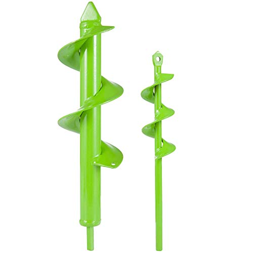 2 Pcs Auger Drill Bit- 3.2'' x 12' and 1.6'' x 8.7' Garden Drill Bit Garden Plant Auger Post Hole Digger for 3/8” Hex Driver Drill Planting(Apple Green)