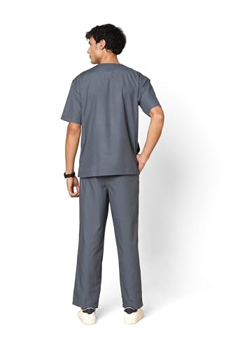 Knya Active Men's 5-Pocket Scrub Suit | Set of Top & Bottom | Half Sleeves | V Neck | Breathable Fabric | Comfortable | Durable | Uniform for Doctors, Nurses and Dentists