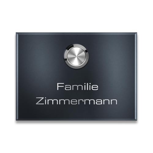 Metzler Funkklingel aus Edelstahl - Kabellos oder kabelgebunden & UV-beständig - hohe Reichweite - Edelstahl Türklingel in Anthrazit (RAL 7016) - Gravur optional (1 Taster) Vitus