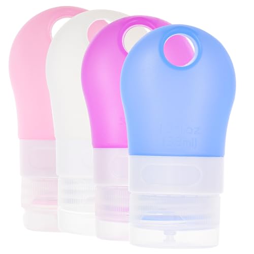 BAZEITFLOW 4 Pièces Lot de Flacons Silicone pour Lotion et Shampooing Bouteilles de Voyage Transparentes Réutilisables et Étanches avec Pochette Pvc Accessoires Voyage Pratiques