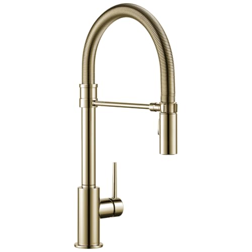 Image of Delta Trinsic Pro Style Commercial Kitchen Faucet with Pull Down Sprayer, Single Hole Polished Nickel Kitchen Sink Faucet, Single Handle, Polished Nickel 9659-PN-DST