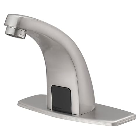 Bathfinesse Touchless Bathroom Faucet, Commercial Auto Motion Sensor Sink Faucet, Battery or Plug-in Powered, Hot & Cold Mixer Control, Brushed Nickel Cover
