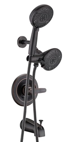 Ultrimkit 5 Dual Shower Faucet Compatible with Delta 13/14 Series Tub Trim Kit High Pressure Round Rain Shower Head& Handheld Set Faucet Oil Rubbed Bronze (Valve& Catridge Not Inclued)