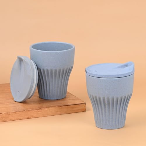 Image of Eha Earth Friendly Rafter Coffee Mug with Lid | Tea Cup Set | 300 ml | Made with Rice Husk | Microwave Safe Mugs for Gifting | 2 Unit | Azure