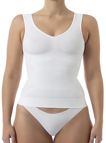 Farmacell 342 (White, S/M) Koszulka Modelująca Damska Masująca z Efektem Push-Up, Kontrolą Brzucha, Made in Italy