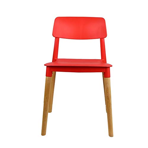 Image of Finch Fox Bella Dining Chair /Cafeteria Chair /Cafe Chair /Armless Side Chairs Molded ABS Plastic with Wood & American Mid-Century Styling (Red)