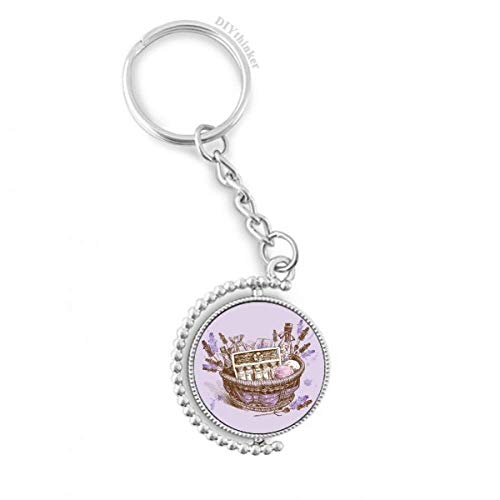 Llavero giratorio de lavanda con anillo de pintura de flores