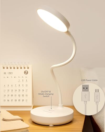 Image of KIMEE LED Desk Lamp - Corded Electric Plug-in Study Light, 3 Brightness Modes, 360 Flexible Gooseneck, Built-in Phone Holder & Stationery Organizer, Eye-Caring Table Lamp for Students, Home & Office