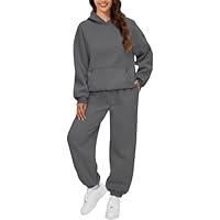 Hoodie Tracksuit Womens Full Set Tracksuit Womens Full Set Outfit Solid Color Co Ord Sets Drawstring Long Sleeve Hoodies with Pockets and Elastic Waist Wide Soft Joggers for Women UK
