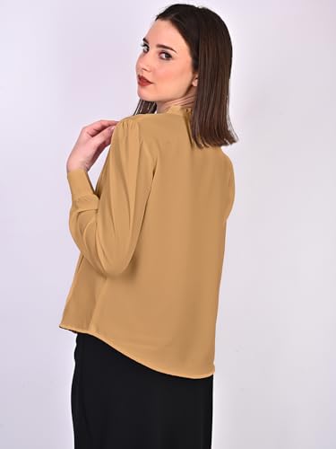 Image of Women's Regular Fit Solid Pleated Cotton Blend Shirts