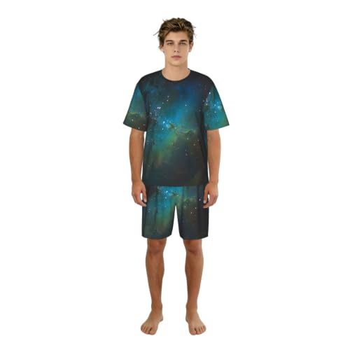 Pyjama court homme vert galaxie en tissu doux extensible pour la nuit