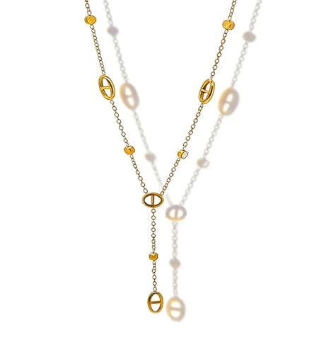 Collier Lariat Y en Or pour femme avec maillons ovale et strass scintillants