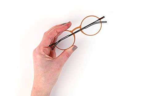 Thinoptics Round Frontpage Manhattan Reading Glasses + Milano Aluminum, Brown Frames/Silver Case, 2.5 X #TOP7