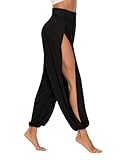 AvaCostume High Slit Harem Pants Women Hippie Harem Pants Trousers Black XXL
