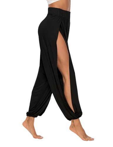 AvaCostume High Slit Harem Pants Women Hippie Harem Pants Trousers Black M