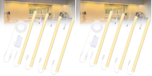 Image of JUSJUBR Under Counter Lights for Kitchen, 4pcs 12 Inch Warm White 3000K Dimmable LED Under Cabinet Lighting with Memory Function, Under Cabinet Lights Plug-in, LED Light Bar for Closet (Pack of 2)