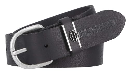 Harley-Davidson Women's Metal Bar & Shield Detail Keeper Leather Belt, Black