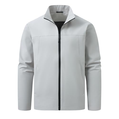 Image of Allthemen Mens Stand Collar Waterproof Jacket Casual Lightweight Windbreaker Coat Zip Outdoor Smart Jacket Beige L