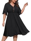SCOMCHIC Sexy Black Dress for Women Lace V Neck Plus Size Cocktail Formal Casual Party Wedding Guest
