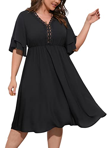 Scomchic Sexy Black Dress For Women Lace V Neck Plus Size Cocktail Formal Casual Party Wedding Guest Dresses 2Xl #TOP5