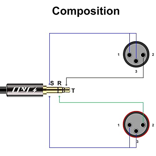 J&D 3.5mm 1/8 inch to Dual XLR Y Splitter Cable, PVC Shelled 2 XLR Male to 3.5mm TRS Male Unbalanced Interconnect Stereo Audio Patch Cable Adapter for DSLR Camera Smartphone Laptop Microphone, 6 Feet