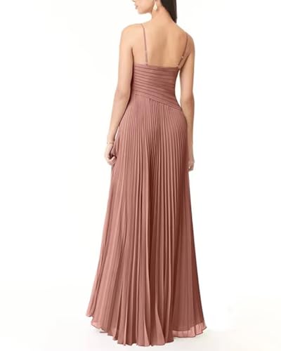 RYANTH Chiffon Wedding Guest Dress 2025 Elegant V Neck Pleats A Line Bridesmaid Dress with Slit Maxi Dress BW0064