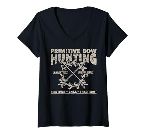 Femme Chasse à l'arc primitive Hunter Archer Hobbyist T-Shirt avec Col en V