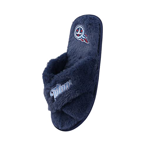 Image of FOCO Womens NFL Team Script Wordmark Fuzzy Cross Slide Slippers