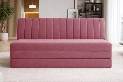 Image of Deco Studio 3-Seater Convertible Floor Sofa Bed Modern Velvet Fabric Folding Couch for Living Room, Guest Room & Small Spaces-Rose-Pink