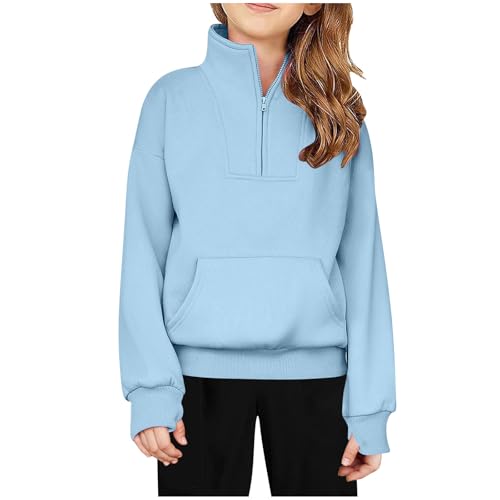 Sweatshirts for Teen Girls Cute Fleece Half Zip Up Hoodies Loose Pullover Tops Kids Girl Clothes with Thumb Hole
