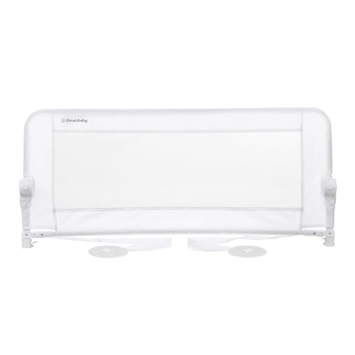 Dreambaby Maggie, sponda di protezione per letto per bambini, pieghevole e portatile, adatta per reti da incasso e piatte fino a materassi queen size, 110 cm di larghezza x 50 cm di altezza, bianco