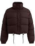 Flygo Women Cropped Puffer Jacket Winter Long Sleeve Quilted Puffy Bubble Padded Short Coats with Drawstring(Coffee-S)