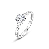 Tolldek Anillos para parejas de oro blanco de 9 K/14 K/18 K, clásicos anillos de pareja con moissanita, oro real joyas anillo de boda Au 375/585/750 oro blanco, talla 47-65, Platino 950, Moissanita