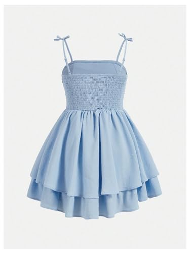 SHENHE Girl's Smocked Ruched A Line Swing Dress Layered Tie Shoulder Flowy Cami Short Dress2