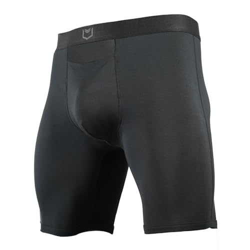 SHEATH V Men's 8" Sports Performance Boxer Briefs w/Horizontal Fly - Black | Single Pouch, Athletic Fit3