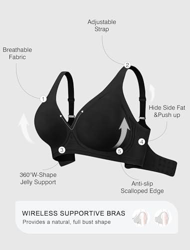 Image of Deep V Wireless Jelly Bras for Women Push Up Bralette Seamless No Underwire Support T-Shirt Comfort Plunge Full Coverage