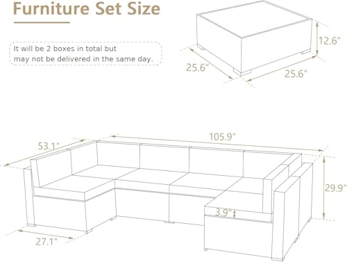 U-MAX Outdoor Sectional Furniture Chair Set with Cushions and Coffee Table,Patio PE Rattan Wicker Sofa, 7 Piece